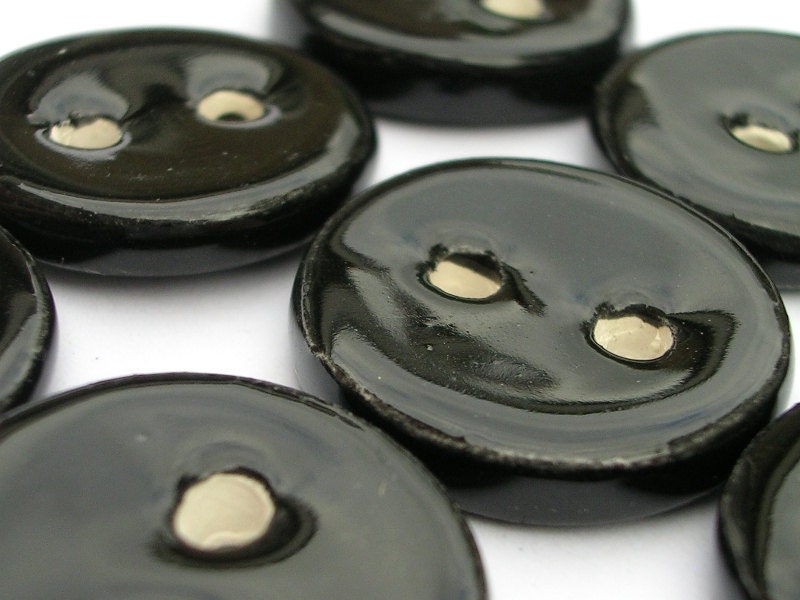 Midnight black ceramic buttons - set of 5 - handmade earthenware