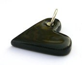 Ceramic black heart pendant with silver plated jump loop - handmade