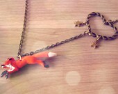 Woodland Fox Necklace Running fox Orange Fox Heart Stars Forest Necklace Woodland Creatures