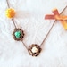 Vintage flower necklace mustard bow. Shabby chic necklace. Turquoise, mustard, white, mimosa, polka dots. Asymmetric necklace.