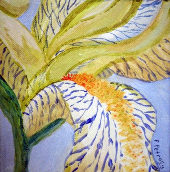 Iris painting is 9th in the series "Alphabet Florals"  acrylic on 6" square canvas