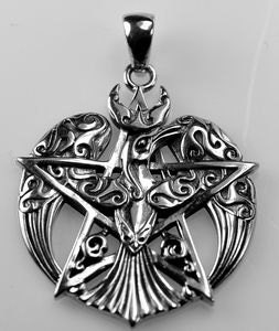 Celtic knot Pentacle Moon Pentagram Raven Crown wings Real Genuine authentic Sterling silver 925 pendant Charm jewelry Gothic witch amulet