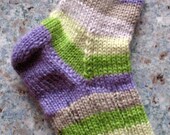 Baby Socks Hand Knitted Green White Grey Violet Brown in Stripes, feet in length 6-12 month 4,5" (11,5cm)