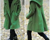 grass green Hoodie Wool cape winter coat - MaLieb