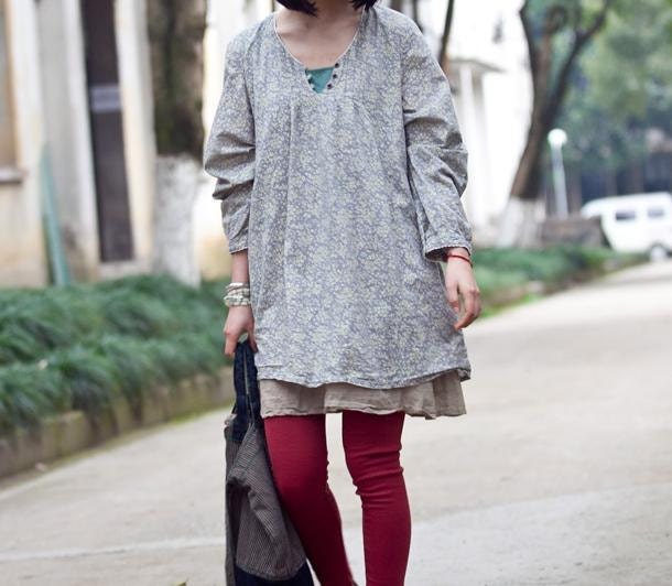 lovely print small floral pullover long sleeves dress