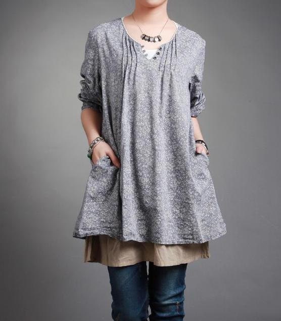 lovely print small floral pullover long sleeves dress