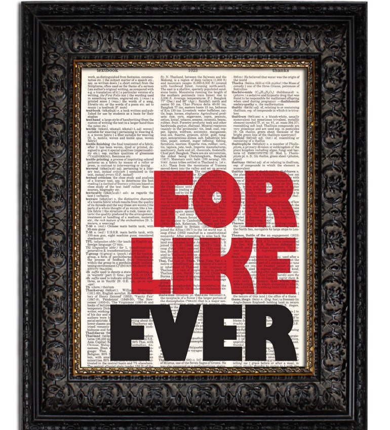 dictionary art FOR LIKE EVER in Red Black Typography Mixed Media Poster Print Wall Art