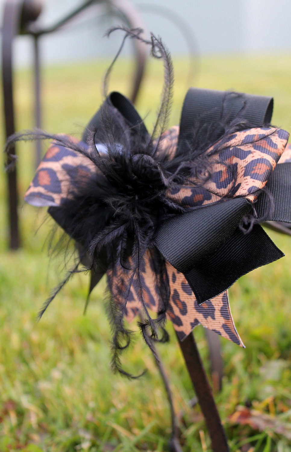 Leopard Hair Bows - Ostrich Bow - Over the Top Hairbows - Big Bow