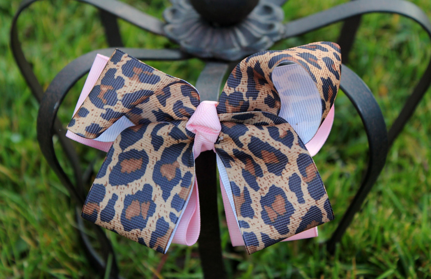 Cheetah and Light Pink Bow - Big Bow - Hair Clip - Royal Sisters