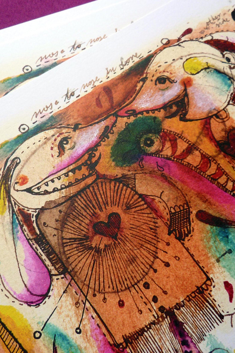 Free Shipping - Digital art print of original drawing A4 size, "Nose to nose it must be love"