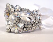 Stunning All Swarovski Crystal  Wedding Cuff with Vintage Stones