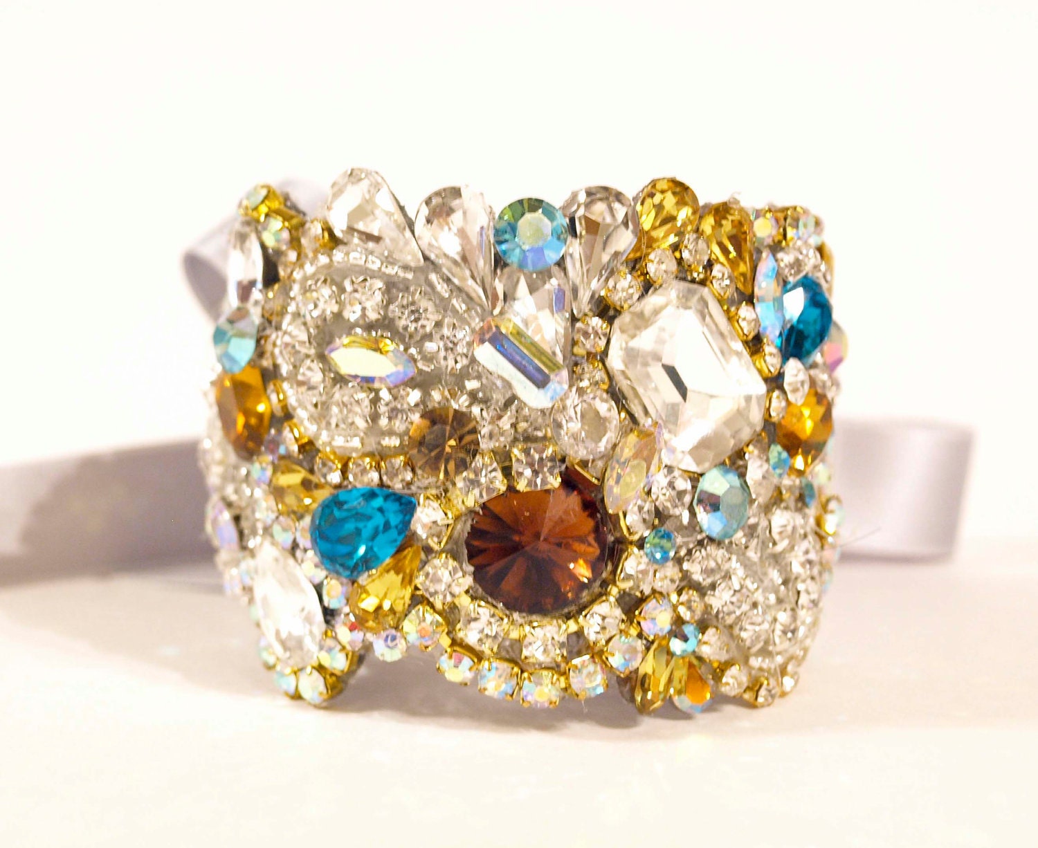 Sheer Delight Bridal Cuff With Rhinestone Clasp or Robin Tie Ready to Ship