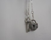 50 Shades Of Grey Inspired - Red Room Of Pain Lock And Key - Sterling Silver Lariat Necklace