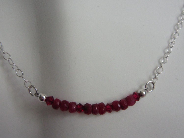 Ruby Faceted Rondelle Gemstones Swarovski Ruby Sterling Silver Necklace - July's Birthstone