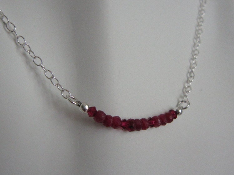 Ruby Faceted Rondelle Gemstones Swarovski Ruby Sterling Silver Necklace - July's Birthstone
