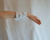White Bridal Fiber Cuff Upcycled Woman's Jewelry Made from Recycled Clothing Textile Bracelet Crazy Patchwork MADE TO ORDER