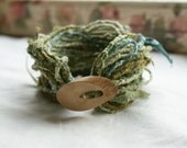 Tattered Bracelet Green Jagged Fabric Bracelet Upcycled Clothing Eco Funky Shabby Chic Eco Friendly Style Upcycled Jewelery