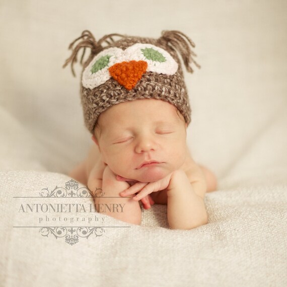 Crochet Baby Owl Hat 0-3 and 3-6 months