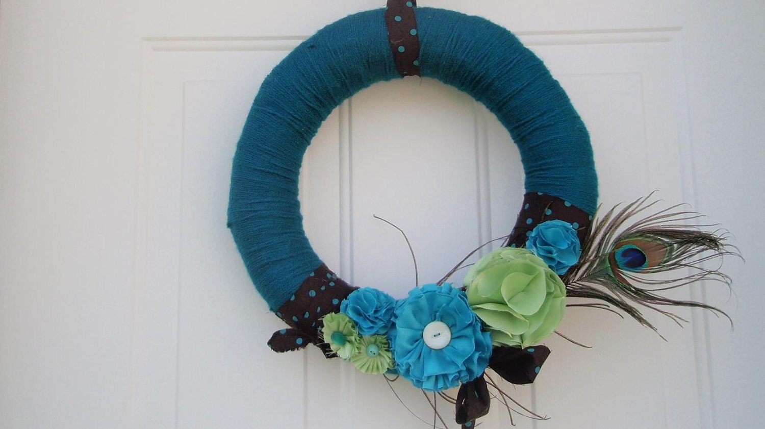 Peacock Yarn Wreath 14 inches