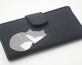 Fox Applique Wallet, Vegan Fabric Bifold Clutch, Charcoal, Red, and White - Made To Order