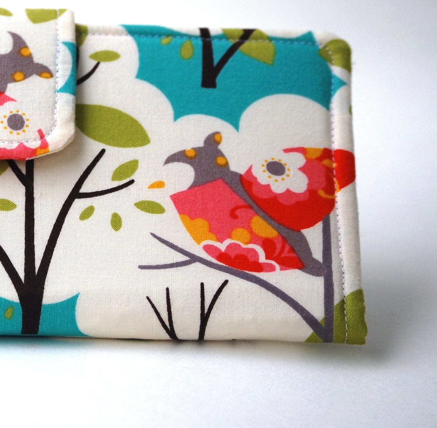 Owl Wallet, Fabric Bifold Clutch, Woodland Forest, Teal, Pink, Green, Yellow, Made to Order