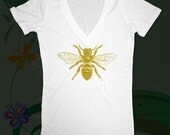 Bee 01 -  graphic  printed on Deep V Neck Ladies Tee Shirt
