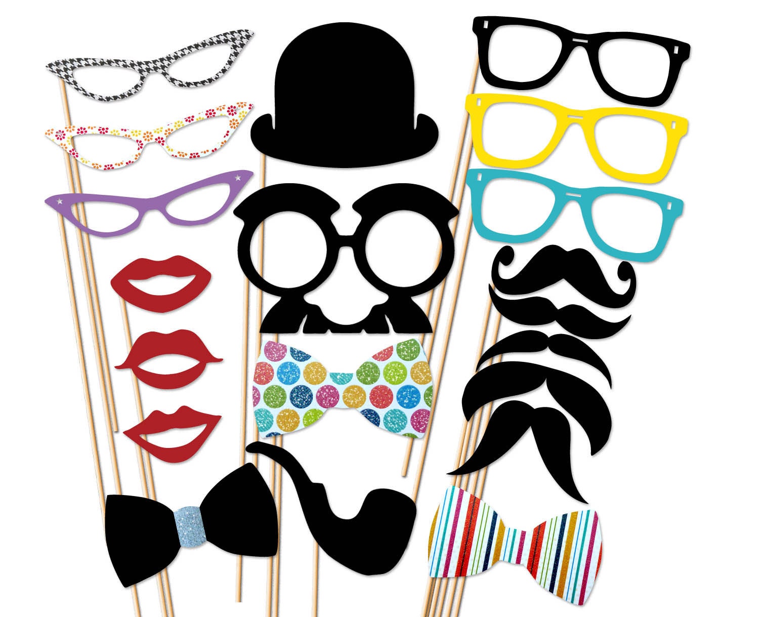 Photo Booth Prop - 20 Piece Set - Wedding Party Photobooth Props