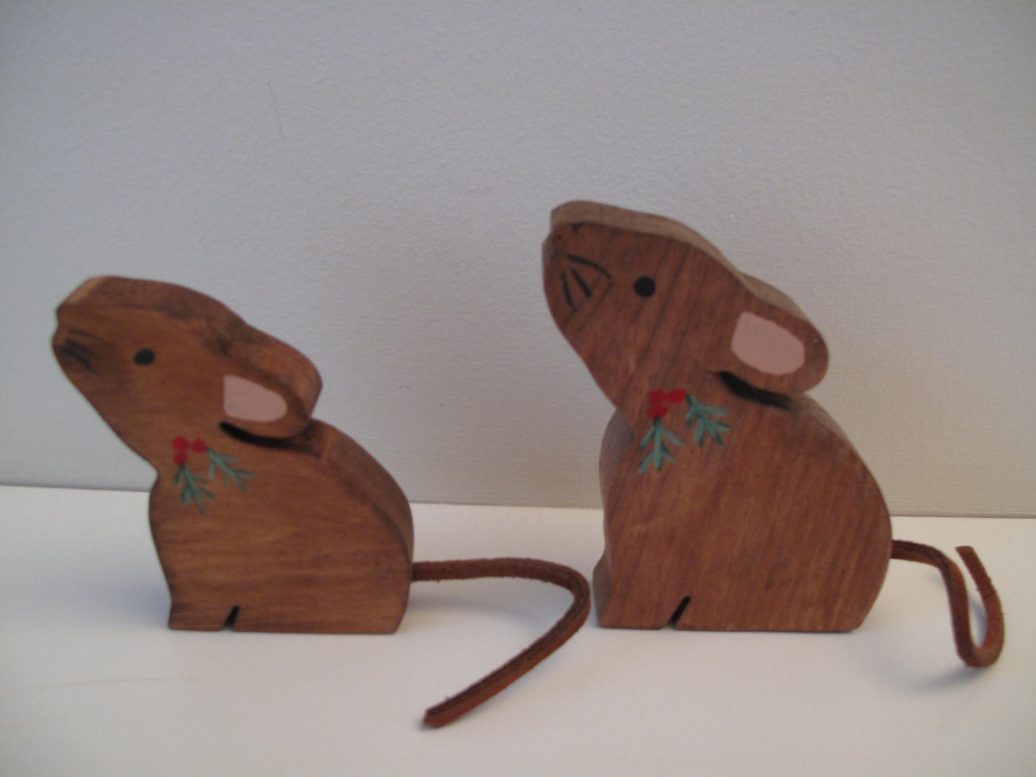 pair of decorative wooden mice