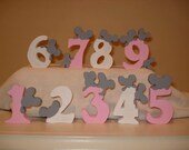 Pink and white wooden mouse numbers