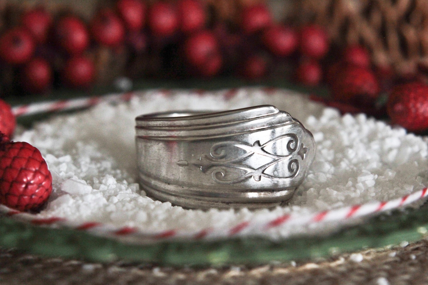 engraved silver spoon ring by tangs and tines