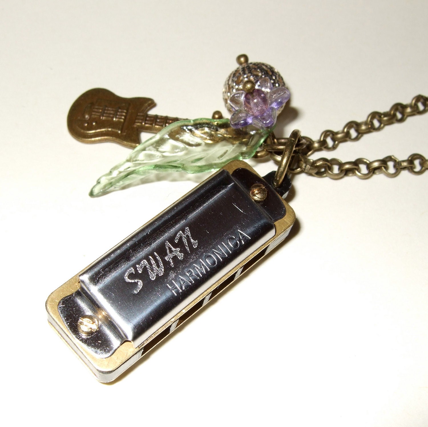 Harmonica Necklace Silver Festival Boho Pendant Guitar Charm