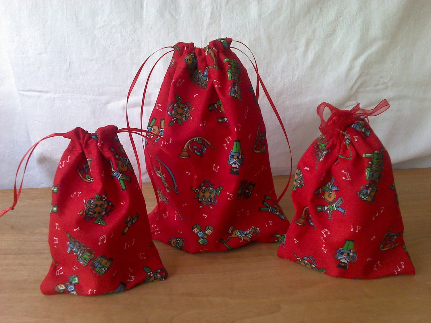 3 Gift Bags Christmas Toys Upcycled Reusable