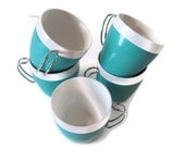 West Bend Coffee Cups Set of 5 Turquoise and White - PhotosPast
