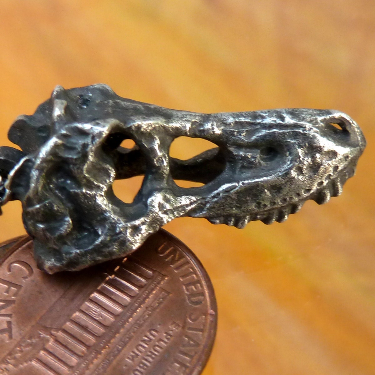Dinosaur Skull Pendant Necklace With Hand Rubbed Patina
