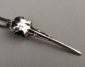 Hummingbird Skull Pendant in Polished Solid Sterling Silver