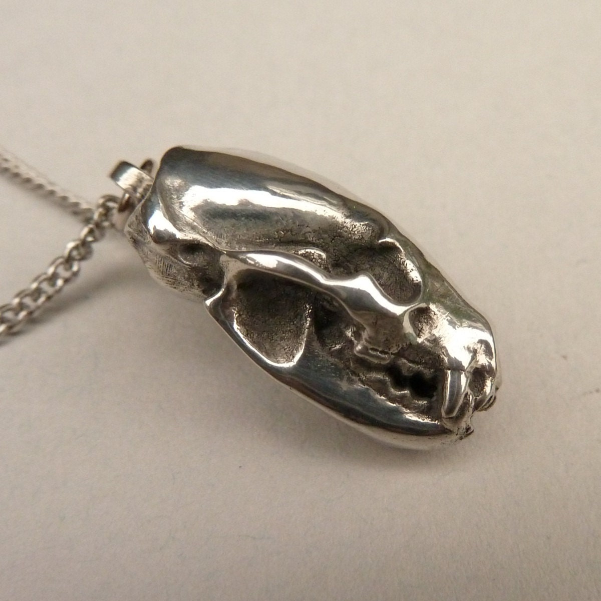 Badger Skull Pendant Necklace Cast in Silver Pewter