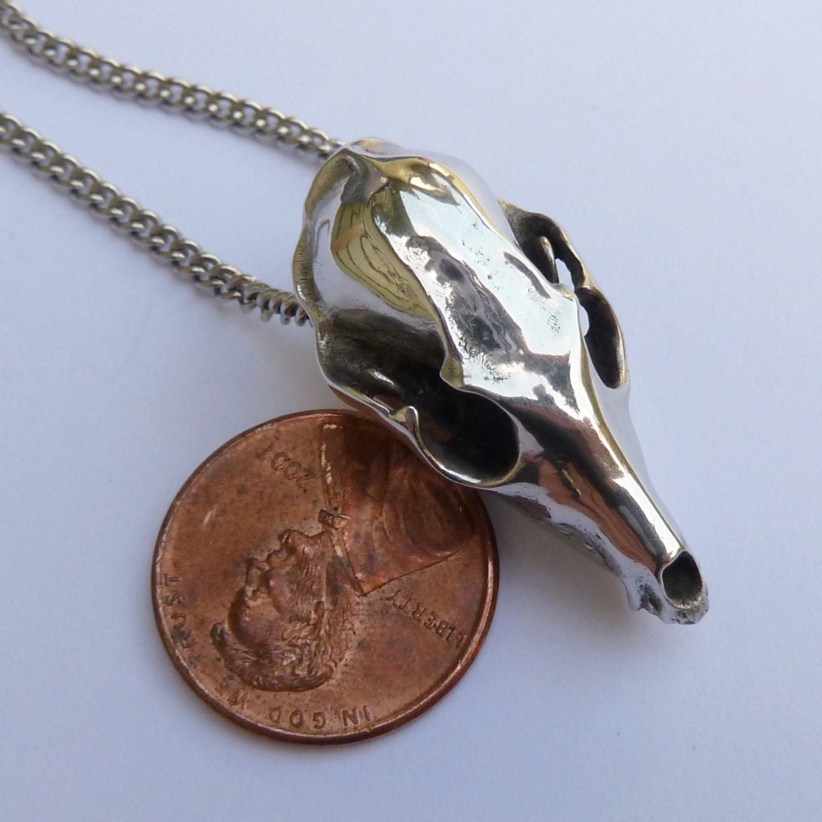 Fox Skull Pendant Cast in Pewter and Polished
