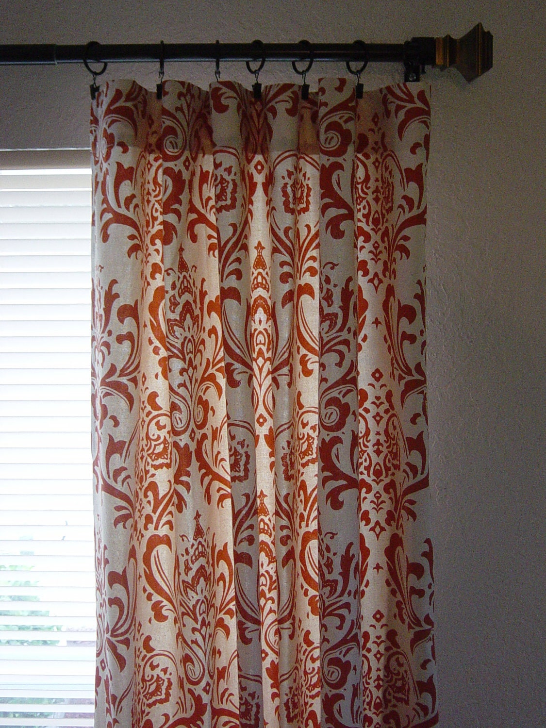 Damask Curtains Custom Drapes Panels Sweet Potato & Natural Pair of 50 x 108