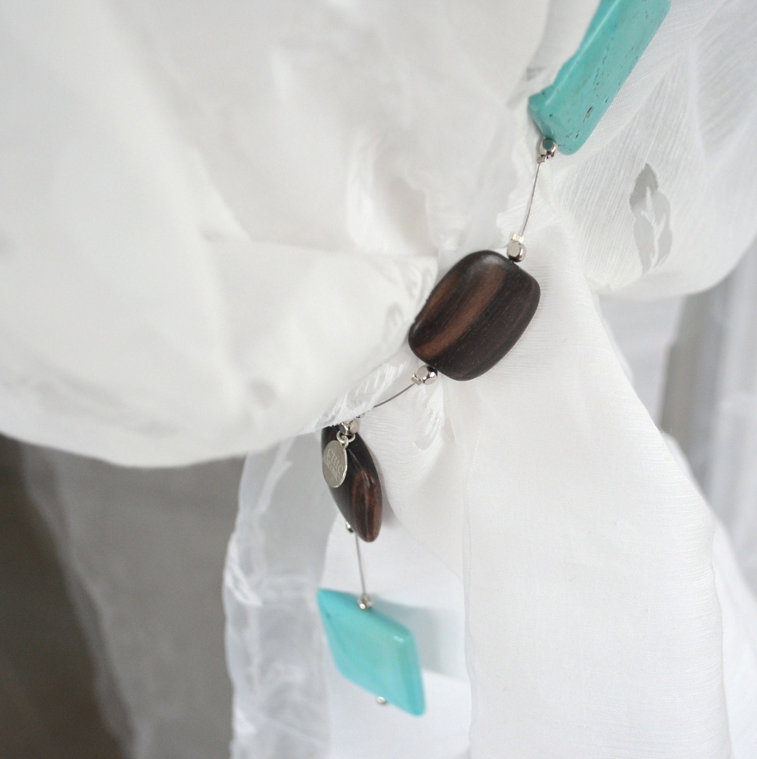CURTAINS TIEBACKS - Magnetic - Turquoise and ebony - magnetic curtains tiebacks