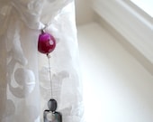 Magnetic curtain tiebacks, Curtain tiebacks Black Lips Shell and Fushia Agate, tie backs, drapery holder
