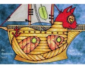 Steampunk Postcards Cat Ship and Renaissance Rabbit