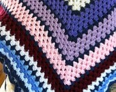 Vintage Afghan Blues Pinks Wine Purple and White Wonderful Condition
