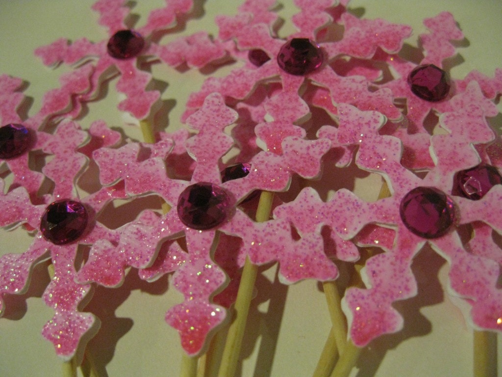 Cupcake Toppers Christmas Snowflakes Pink 12 ct Il_170x135