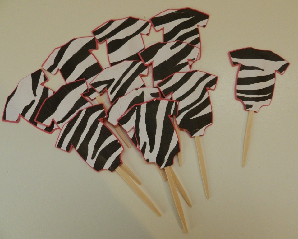 Baby Shower Cupcake Toppers Zebra One Piece Bodysuit Pink