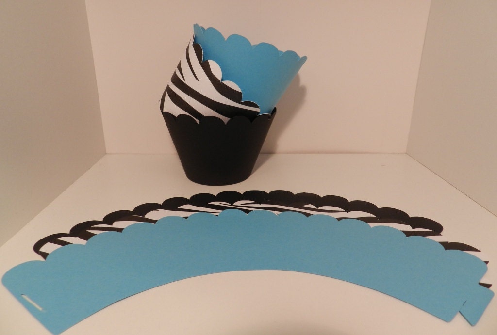 Cupcake Wrappers Zebra, Black and Bright Blue