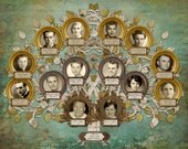 Family Tree  - Family Portrait - Three Generation Custom Tree with Photos in Blue