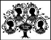Family of Four Silhouette Tree - 4 People