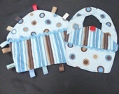 SAMPLE SALE - Taggie Toy and Matching Cupcake Bib - Boy - Perfect Birthday or Baby Gift
