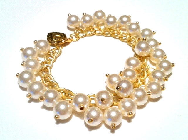 Pearl Bracelet, Bridal, Wedding Jewelry, Glass Pearls on Soft Matte Gold Chain, Bridesmaids Gift, Pearl Jewelry