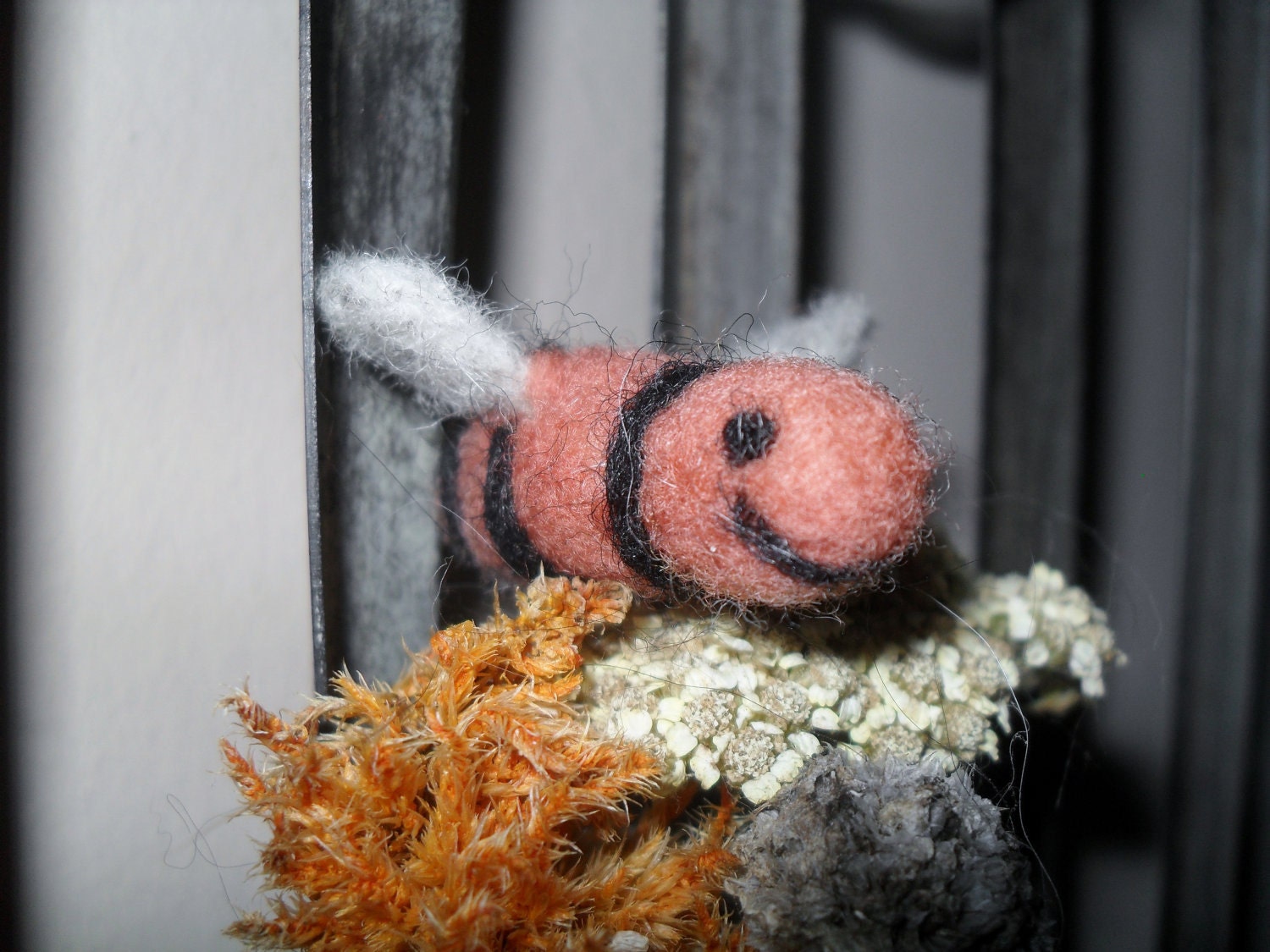 Pink Needle felted bee